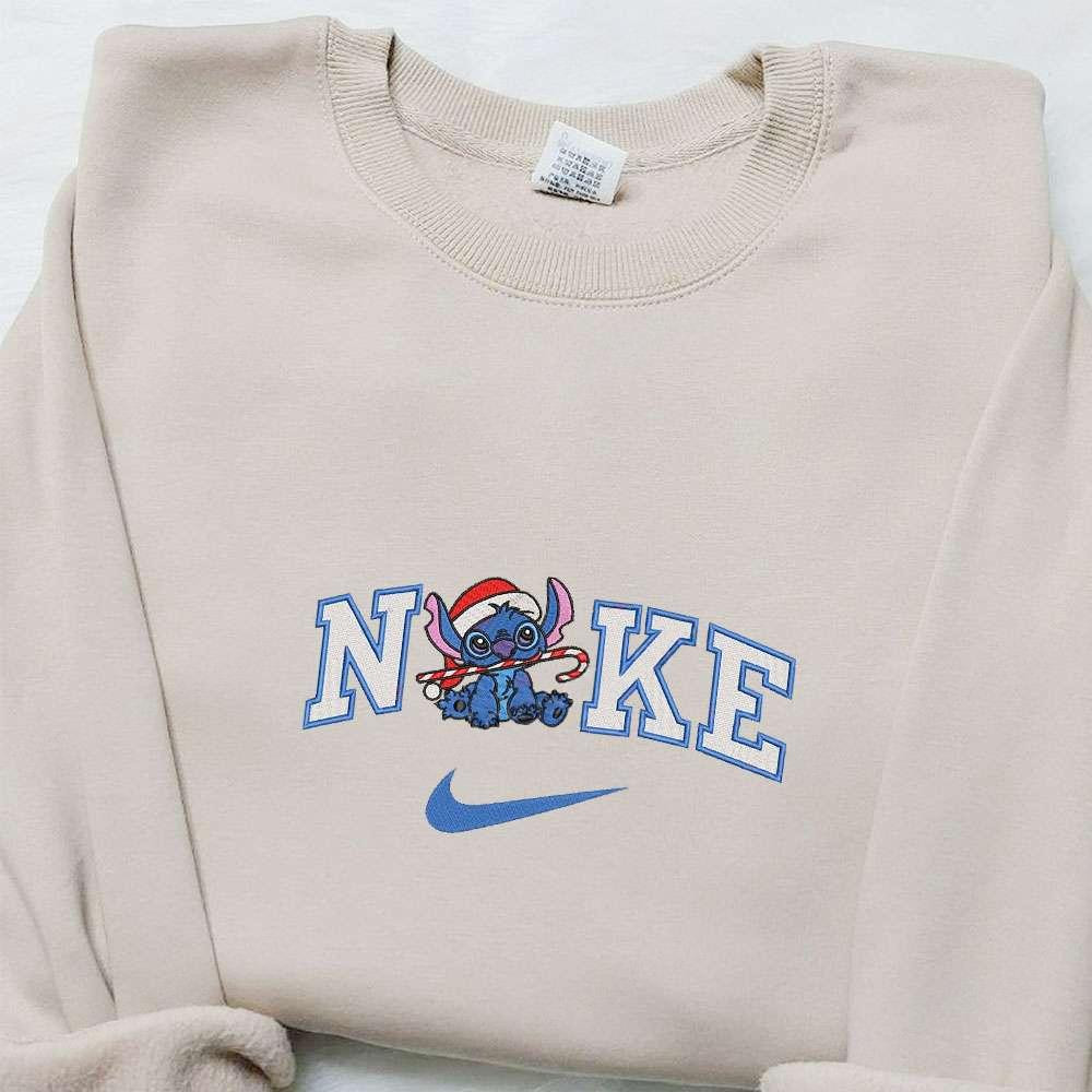 Stitch Xmas x Nike Embroidered Shirt Disney Characters Embroidered Hoodie Christmas Embroidered Sweatshirt