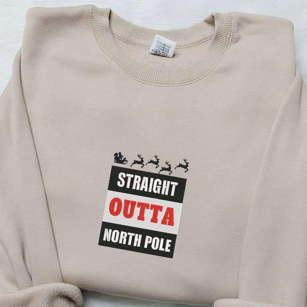 Straight Outta North Pole Santa Embroidered Shirt Disney Characters Embroidered Hoodie Christmas Embroidered Shirt