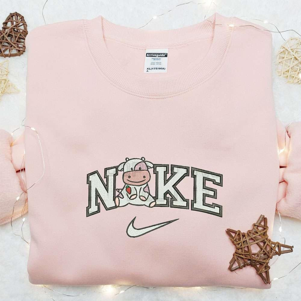 Strawberry Dairy Cow x Nike Embroidered Shirt Cartoon Embroidered Hoodie Best Gift Idea