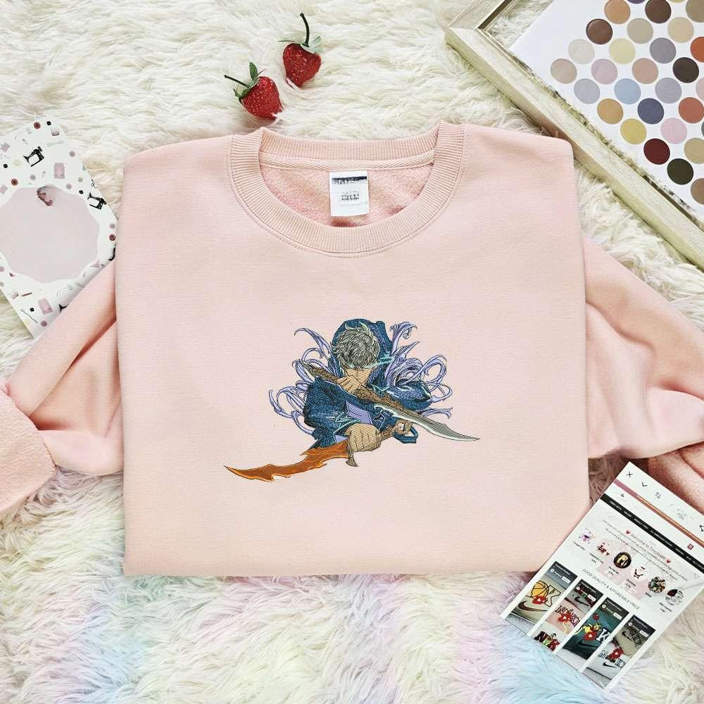 Sung Jin Woo With Swords Embroidered Shirt Solo Leveling Anime Embroidered Hoodie , Anime Embroidered T-shirt Sweatshirt Hoodie, Inspired Anime Movie, Best Gift for Anime Fans