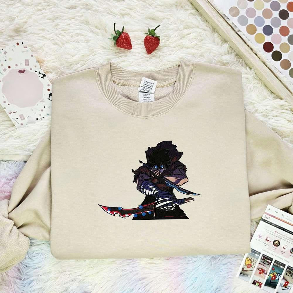 Sung Jinwoo Solo Leveling Anime Embroidered Shirt , Anime Embroidered T-shirt Sweatshirt Hoodie, Inspired Anime Movie, Best Gift for Anime Fans