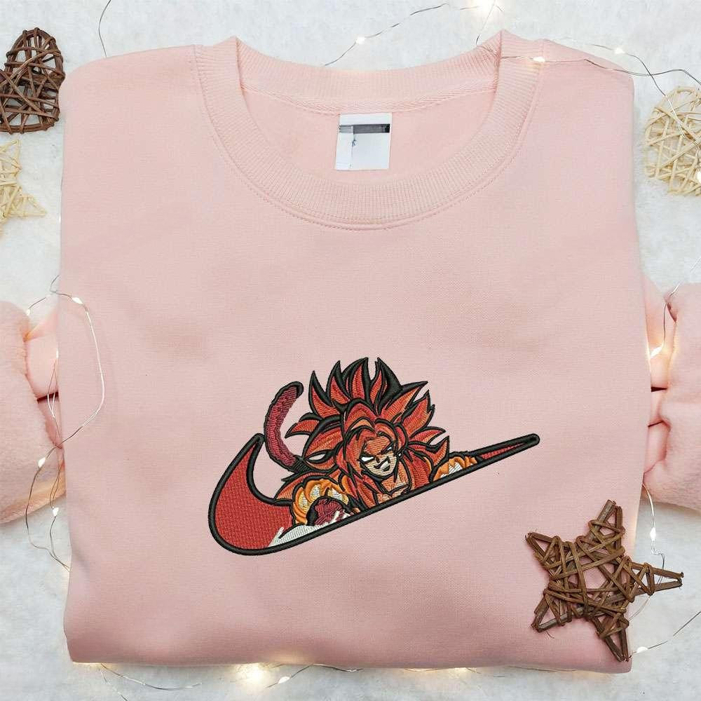 Super Saiyan 4 Goku And Super X Nike Anime Swoosh , Anime Embroidered T-shirt Sweatshirt Hoodie, Inspired Anime Movie, Best Gift for Anime Fans