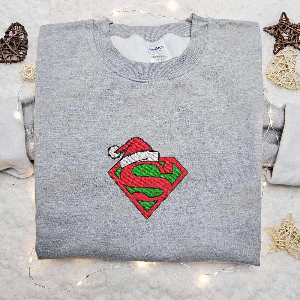 Superman Logo Christmas Hat Embroidered Shirt Christmas Embroidered Hoodie Best Gifts For Family