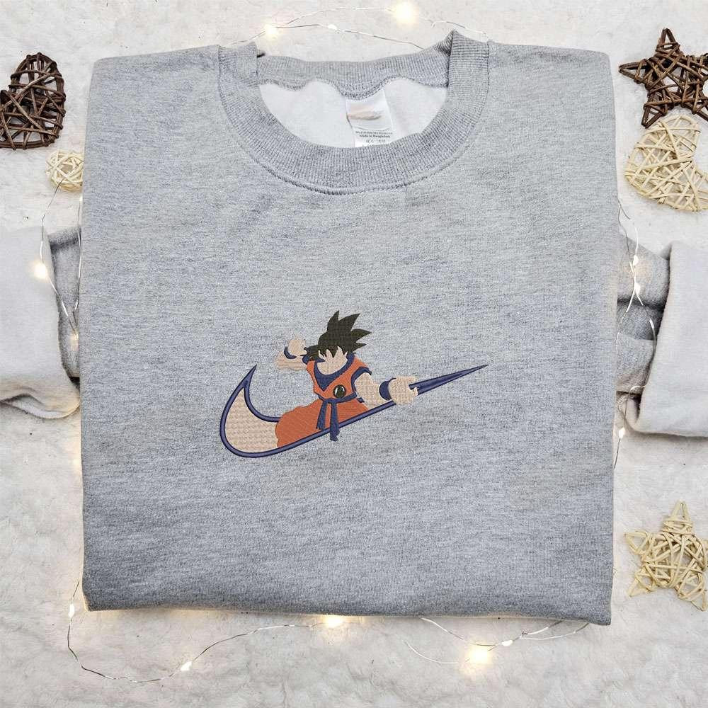 Swoosh Anime X Goku Embroidered Sweatshirt Dragon Ball Embroidered Shirt , Anime Embroidered T-shirt Sweatshirt Hoodie, Inspired Anime Movie, Best Gift for Anime Fans