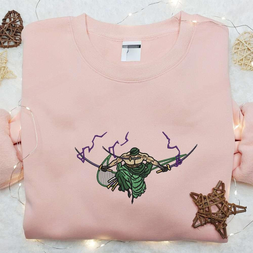 Swoosh Anime X Roronoa Zoro Embroidered Hoodie One Piece Embroidered Shirt , Anime Embroidered T-shirt Sweatshirt Hoodie, Inspired Anime Movie, Best Gift for Anime Fans