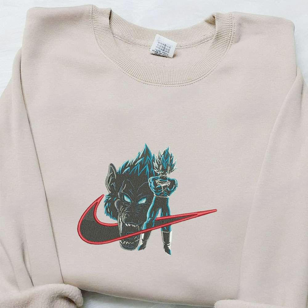 Swoosh Anime X Vegeta And King Kong Embroidered Hoodie Cool Anime Clothing , Anime Embroidered T-shirt Sweatshirt Hoodie, Inspired Anime Movie, Best Gift for Anime Fans