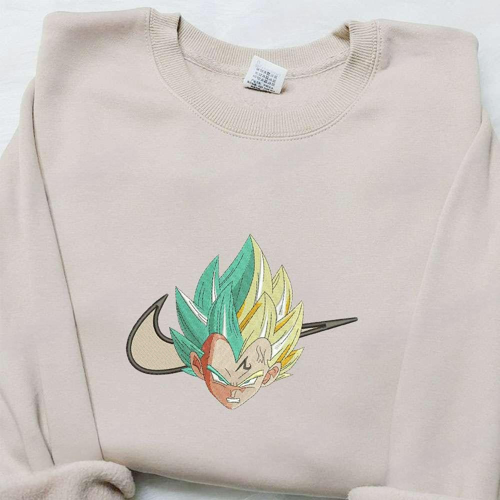 Swoosh Anime X Vegeta Embroidered Hoodie Cool Anime Clothing , Anime Embroidered T-shirt Sweatshirt Hoodie, Inspired Anime Movie, Best Gift for Anime Fans