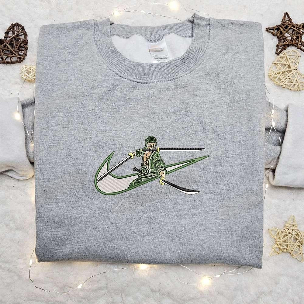 Swoosh Anime X Zozonoa Zoro Embroidered Hoodie One Piece Embroidered Shirt , Anime Embroidered T-shirt Sweatshirt Hoodie, Inspired Anime Movie, Best Gift for Anime Fans