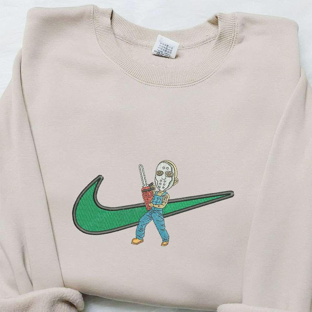 Swoosh Jason Voorhees x Nike Embroidered Sweatshirt Horror Movie Embroidered Shirt Nike Inspired Embroidered Shirt