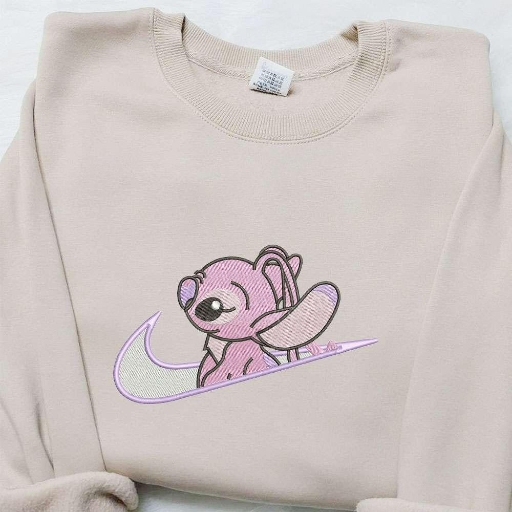 Swoosh x Angel Cartoon Embroidered Shirt Disney Characters Embroidered T shirt Best Gift Ideas for Family