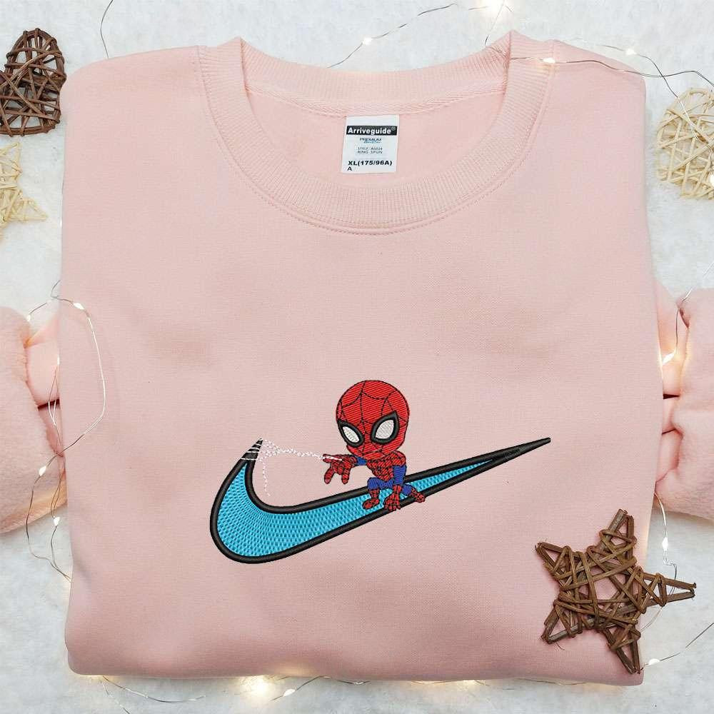 Swoosh x Chibi Spider Man Venom Movie Embroidered Sweatshirt Best Gift for Family Embroidered Hoodie Custom Nike Embroidered T shirt