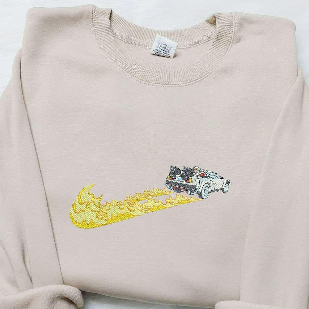 Swoosh x Fire Car Embroidered Hoodie Transportation Embroidered Shirt Custom Embroidered Shirt