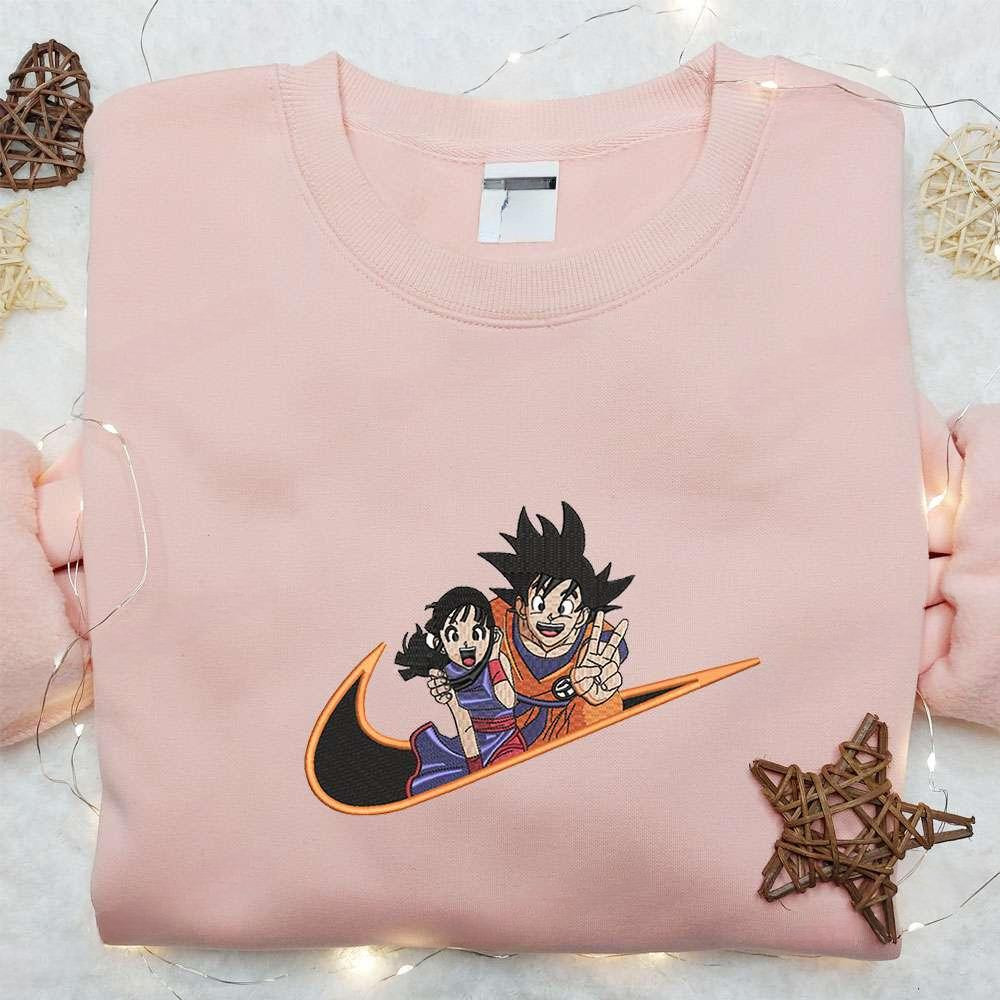 Swoosh X Goku And Chichi Anime , Anime Embroidered T-shirt Sweatshirt Hoodie, Inspired Anime Movie, Best Gift for Anime Fans