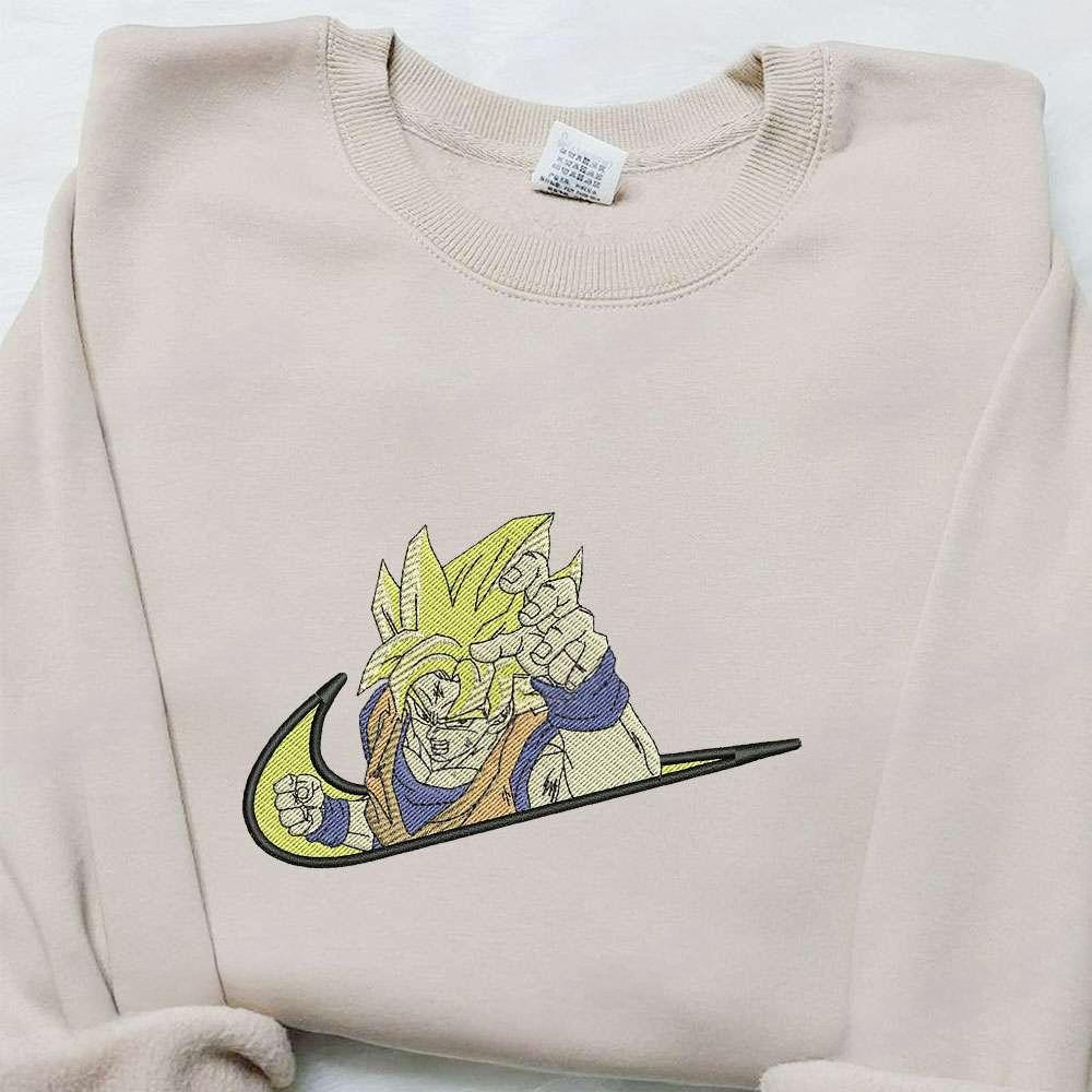 Swoosh X Goku Super Saiyan Anime Embroidered Hoodie Dragon Ball , Anime Embroidered T-shirt Sweatshirt Hoodie, Inspired Anime Movie, Best Gift for Anime Fans