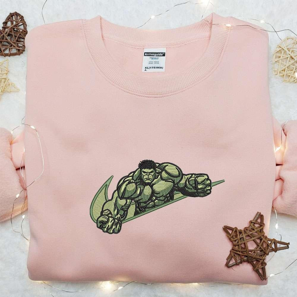 Swoosh x Hulk Embroidered Sweatshirt Marvel and DC Comics Embroidered Shirt Nike Inspired Embroidered T shirt