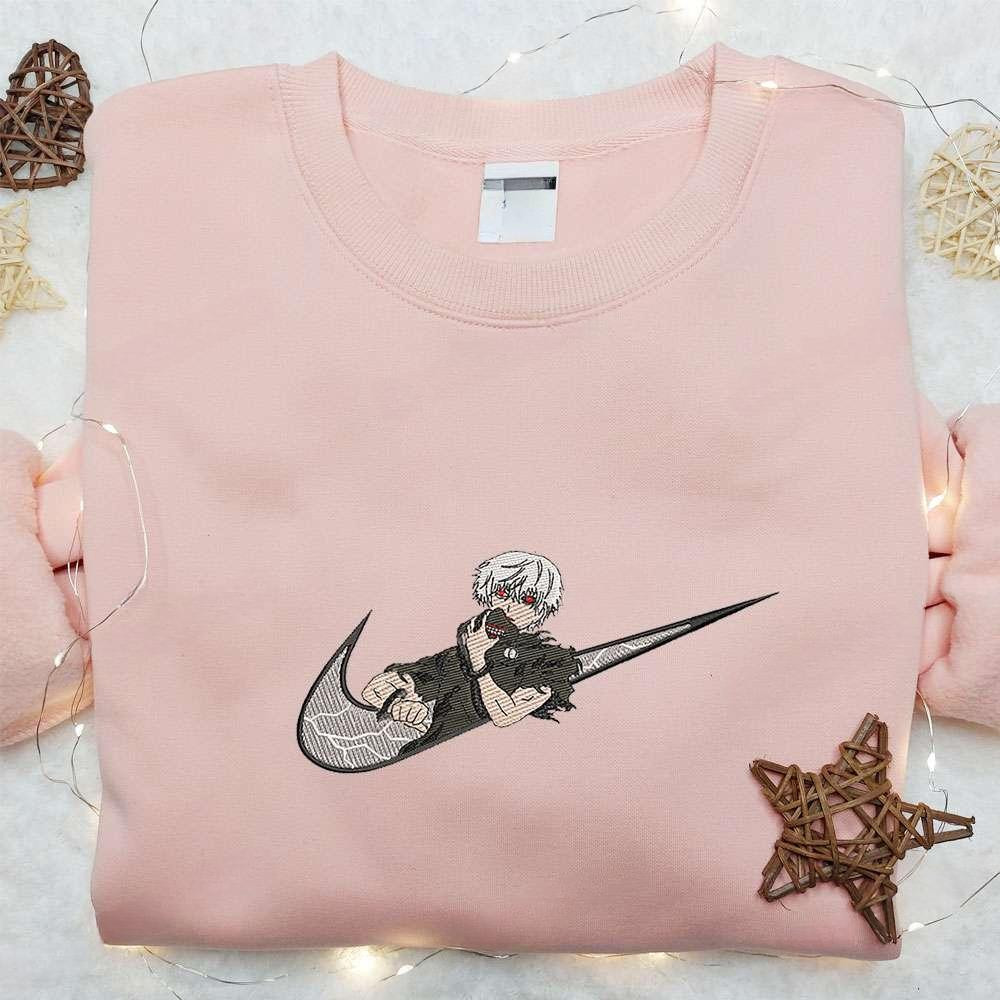 Swoosh X Ken Kaneki Embroidered Hoodie Cool Anime Clothing , Anime Embroidered T-shirt Sweatshirt Hoodie, Inspired Anime Movie, Best Gift for Anime Fans