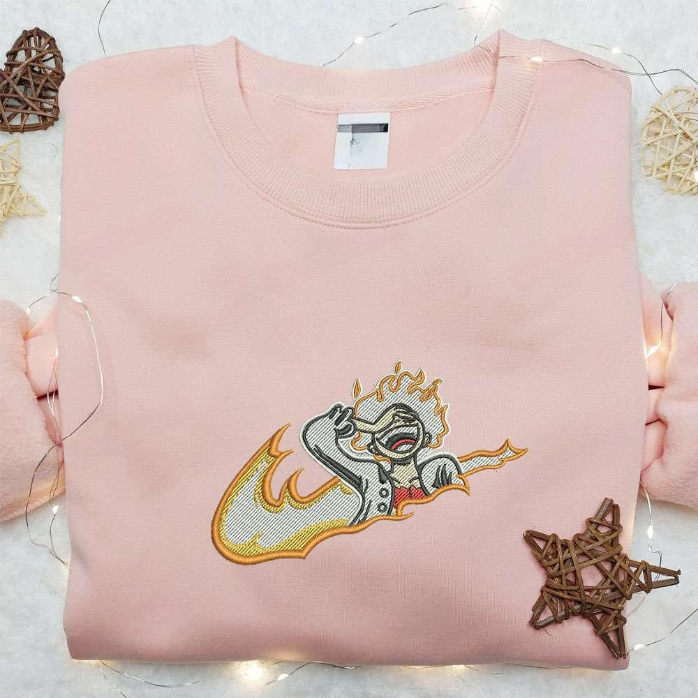 Swoosh X Luffy Gear 5 Laughing Embroidered Sweatshirt One Piece Anime , Anime Embroidered T-shirt Sweatshirt Hoodie, Inspired Anime Movie, Best Gift for Anime Fans