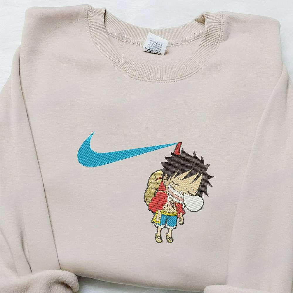 Swoosh X Monkey D Luffy Kid Sleeping Embroidered Sweatshirt One Piece , Anime Embroidered T-shirt Sweatshirt Hoodie, Inspired Anime Movie, Best Gift for Anime Fans
