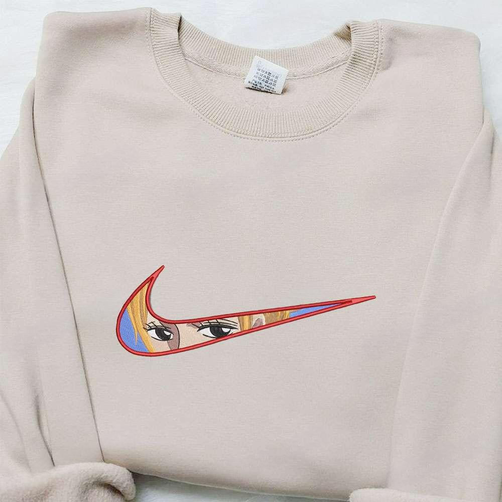 Swoosh X Nami Anime Embroidered Shirt One Piece Embroidered Shirt , Anime Embroidered T-shirt Sweatshirt Hoodie, Inspired Anime Movie, Best Gift for Anime Fans