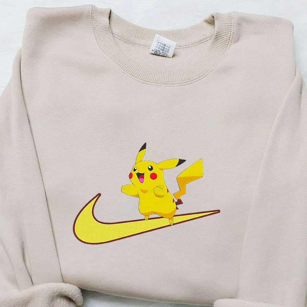 Swoosh X Pikachu Anime Embroidered Hoodie Cool Anime Clothing , Anime Embroidered T-shirt Sweatshirt Hoodie, Inspired Anime Movie, Best Gift for Anime Fans