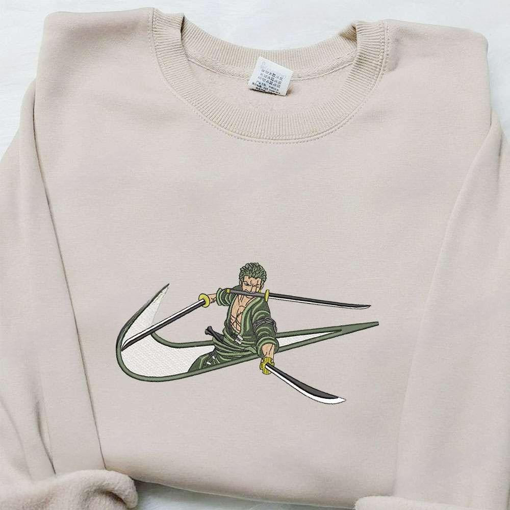 Swoosh X Roronoa Zoro , Anime Embroidered T-shirt Sweatshirt Hoodie, Inspired Anime Movie, Best Gift for Anime Fans