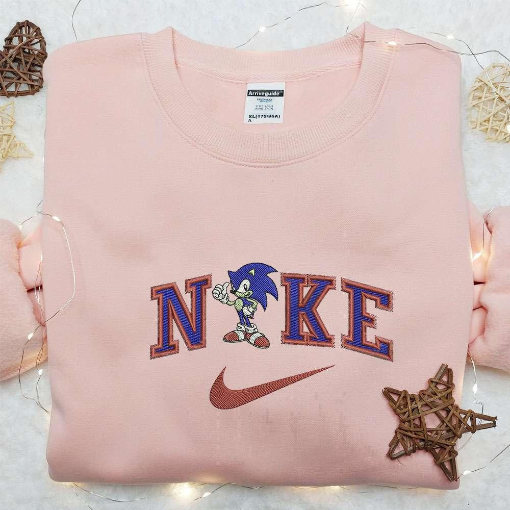 Swoosh x Sonic Movie Embroidered Shirt Best Gift for Family Embroidered Hoodie Custom Nike Embroidered T shirt