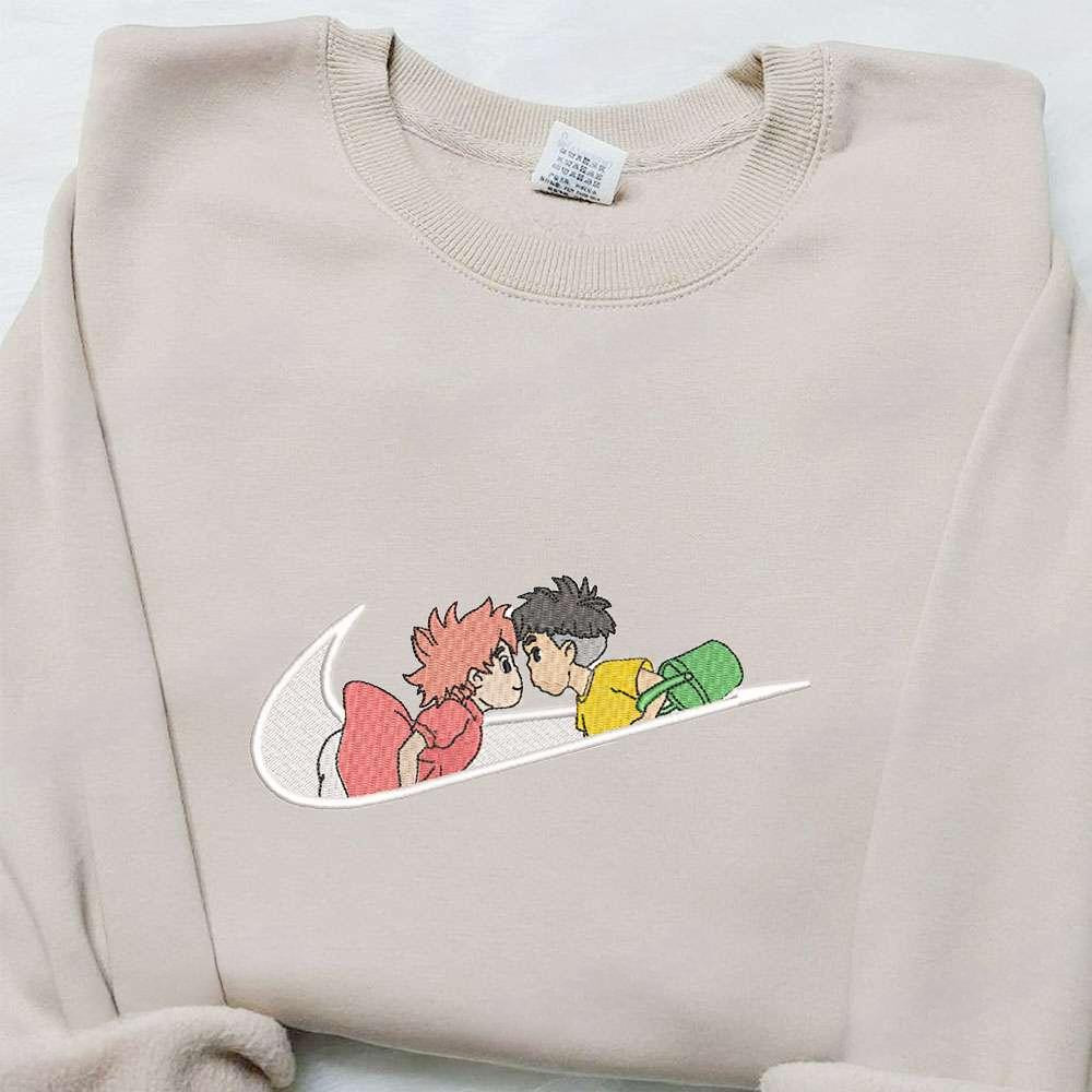 Swoosh X Sosuke And Ponyo Anime , Anime Embroidered T-shirt Sweatshirt Hoodie, Inspired Anime Movie, Best Gift for Anime Fans