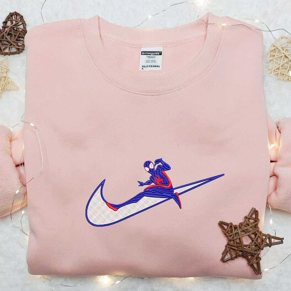 Swoosh x Spider Man Movie Embroidered Shirt Marvel Comics Embroidered Hoodie Custom Nike Embroidered T shirt