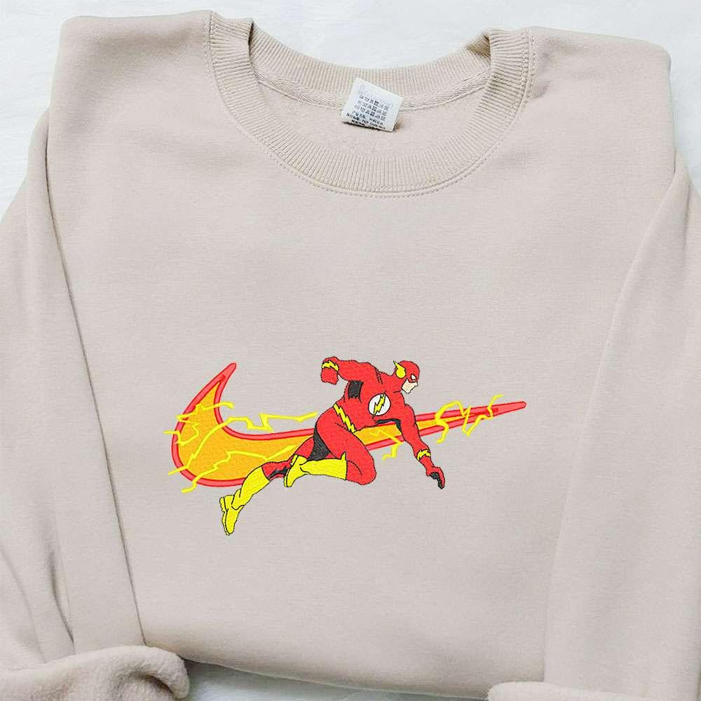 Swoosh x The Flash Movie Embroidered Hoodie Marvel Cinematic Universe Embroidered Shirt Custom Embroidered Shirt