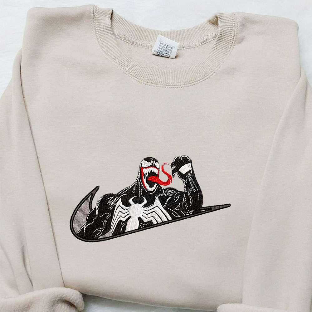 Swoosh x Venom Movie Embroidered Hoodie Marvel Cinematic Universe Embroidered Shirt Best Gift Ideas for Family