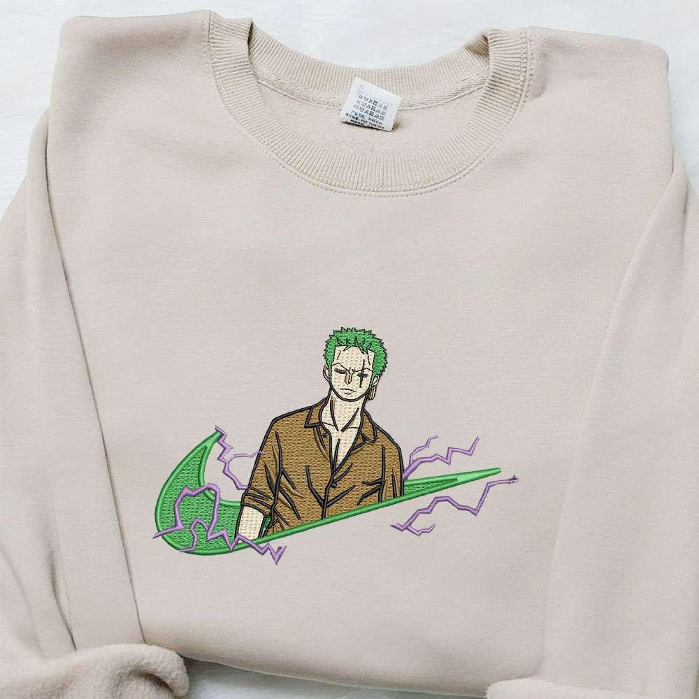 Swoosh X Zoro One Piece Anime Embroidered Hoodie Cool Anime Clothing , Anime Embroidered T-shirt Sweatshirt Hoodie, Inspired Anime Movie, Best Gift for Anime Fans