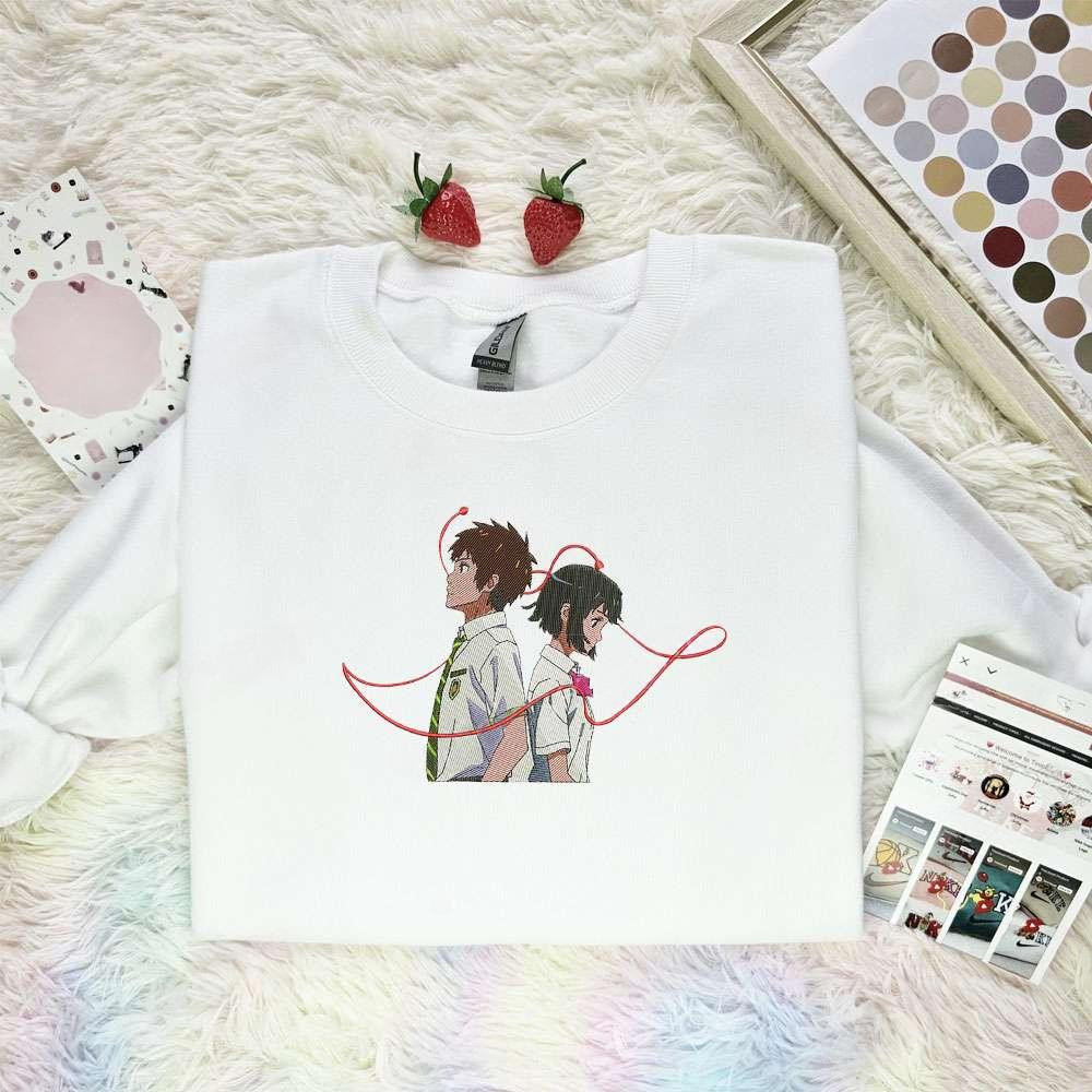 Taki And Mitsuha Your Name Anime Embroidered Shirt , Anime Embroidered T-shirt Sweatshirt Hoodie, Inspired Anime Movie, Best Gift for Anime Fans
