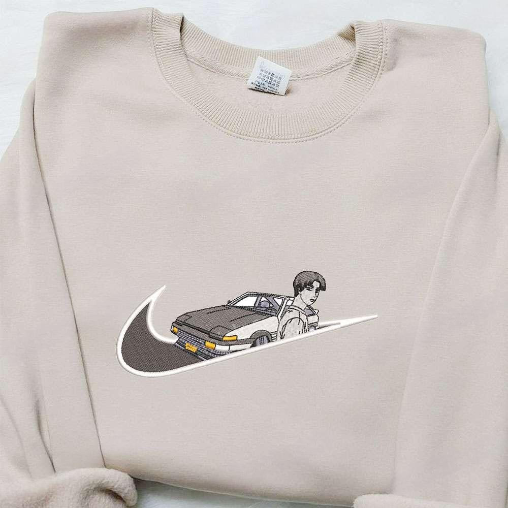 Takumi Fujiwara X Nike Swoosh , Anime Embroidered T-shirt Sweatshirt Hoodie, Inspired Anime Movie, Best Gift for Anime Fans