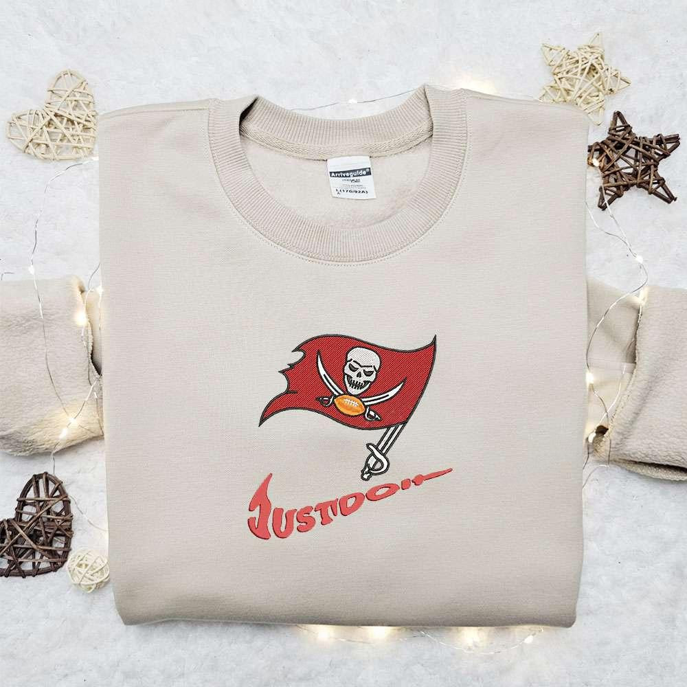 Tampa Bay Buccaneers Just Do It x Nike Swoosh Embroidered Shirt NFL Sports Embroidered Hoodie Best Gift Idea