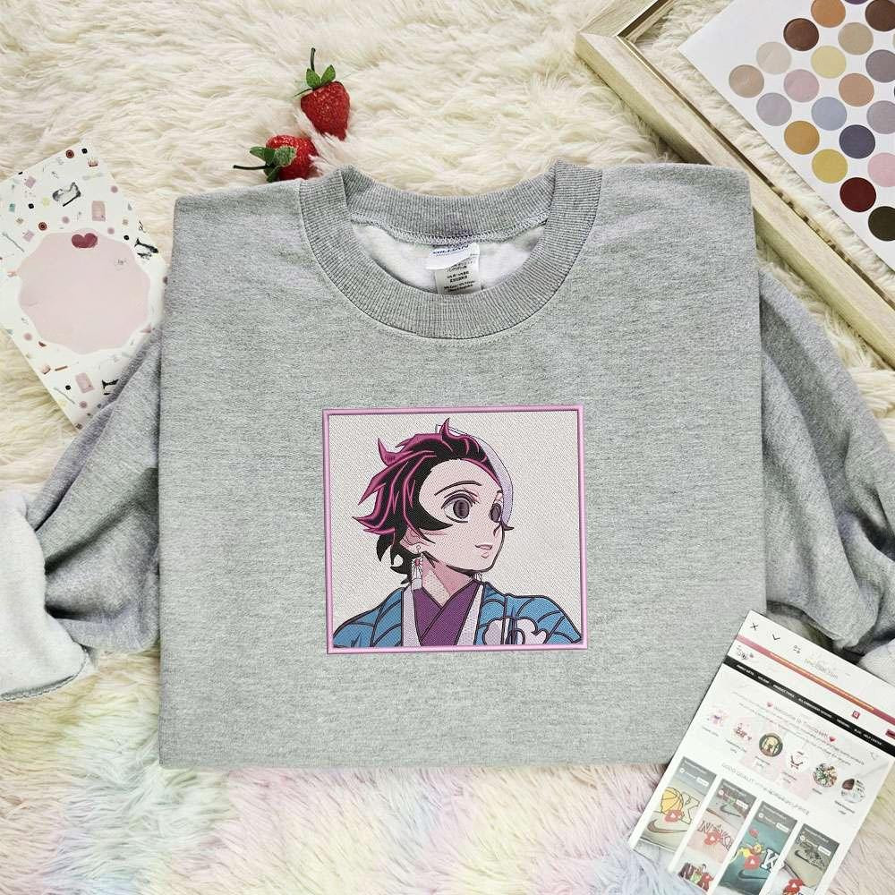 Tanjiro Kamado Kimetsu No Yaiba Anime Embroidered Shirt , Anime Embroidered T-shirt Sweatshirt Hoodie, Inspired Anime Movie, Best Gift for Anime Fans