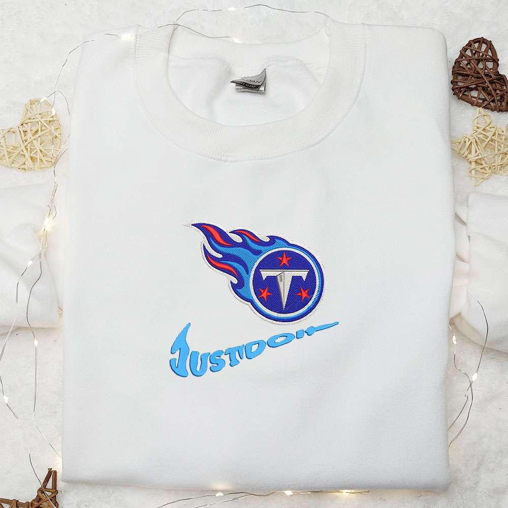 Tennessee Titans Just Do It x Nike Swoosh Embroidered Shirt NFL Sports Embroidered Hoodie Best Gift Idea