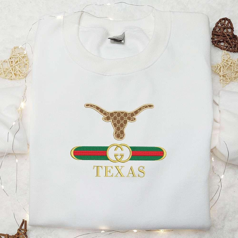 Texas Longhorns x Gucci Embroidered Shirt NCAA Sports Embroidered Hoodie Best Gift Idea