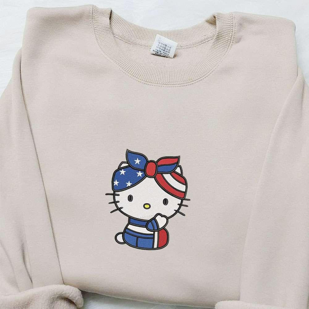 The 4th Of July Hello Kitty Embroidered Shirt National Day Gifts