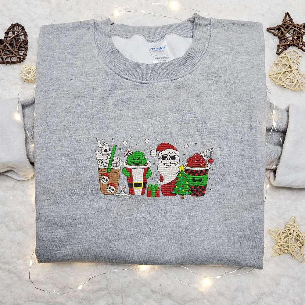 The Nightmare Before Christmas Coffee Latte Embroidered Shirt Christmas Embroidered Hoodie Best Gifts For Family