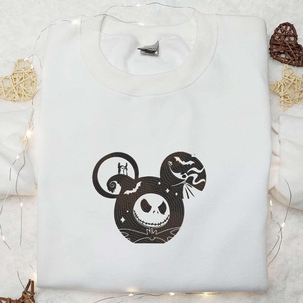 The Nightmare Before Christmas Jack Sallly Skeleton x Mickey Embroidered Shirt Disney Halloween Embroidered Shirt Best Halloween Gifts for Family