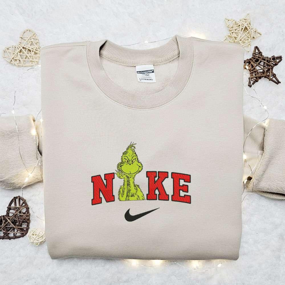 The Villian Grinch x Nike Christmas Embroidered Sweatshirt Villian Characters Merry Christmas Embroidered Shirt Best Christmas Day Gift Ideas