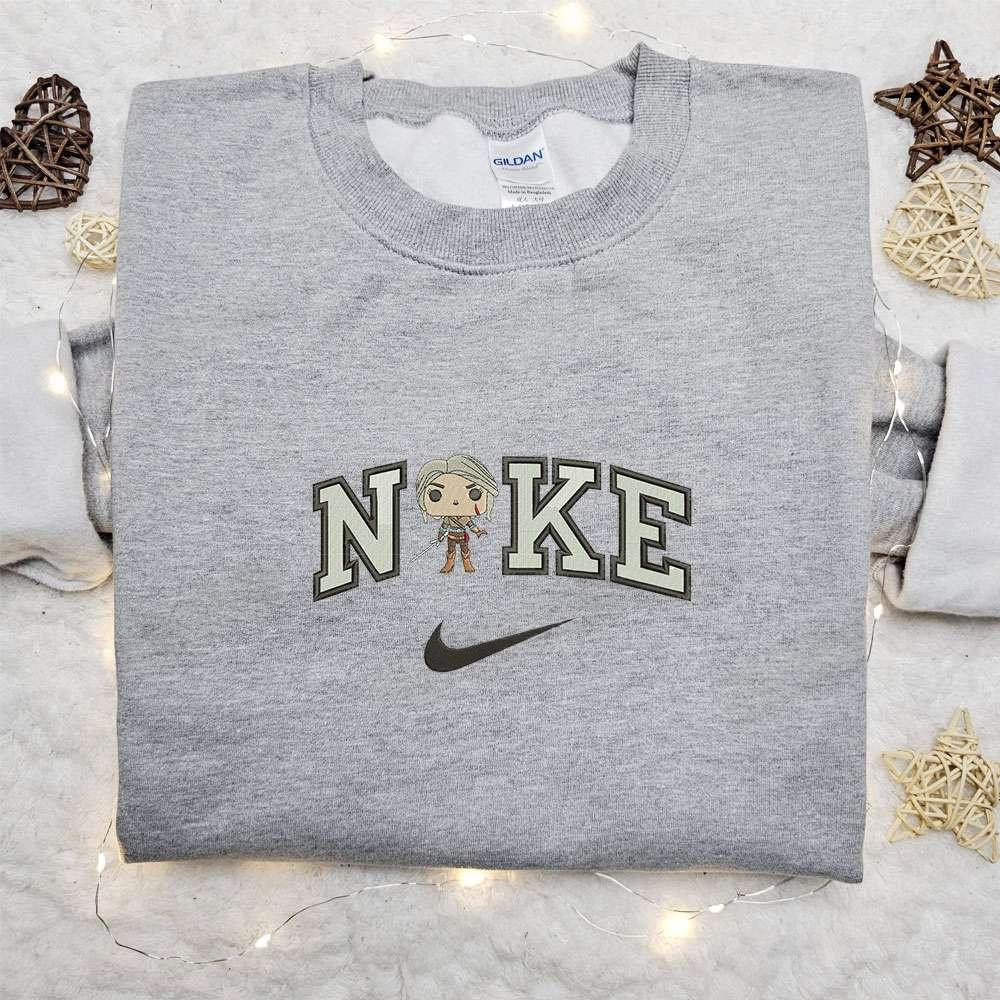 The Witcher Chibi x Nike Swoosh Embroidered Shirt Nike Inspired Embroidered Hoodie Best Gifts For Family