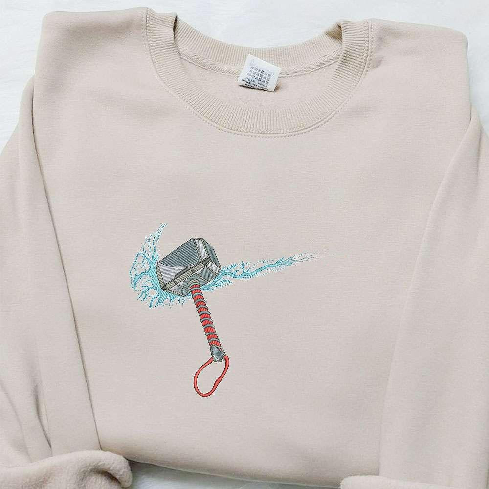 Thor Hammer x Swoosh Movie Embroidered Hoodie Marverl Cinematic Universe Best Gift Ideas for Family
