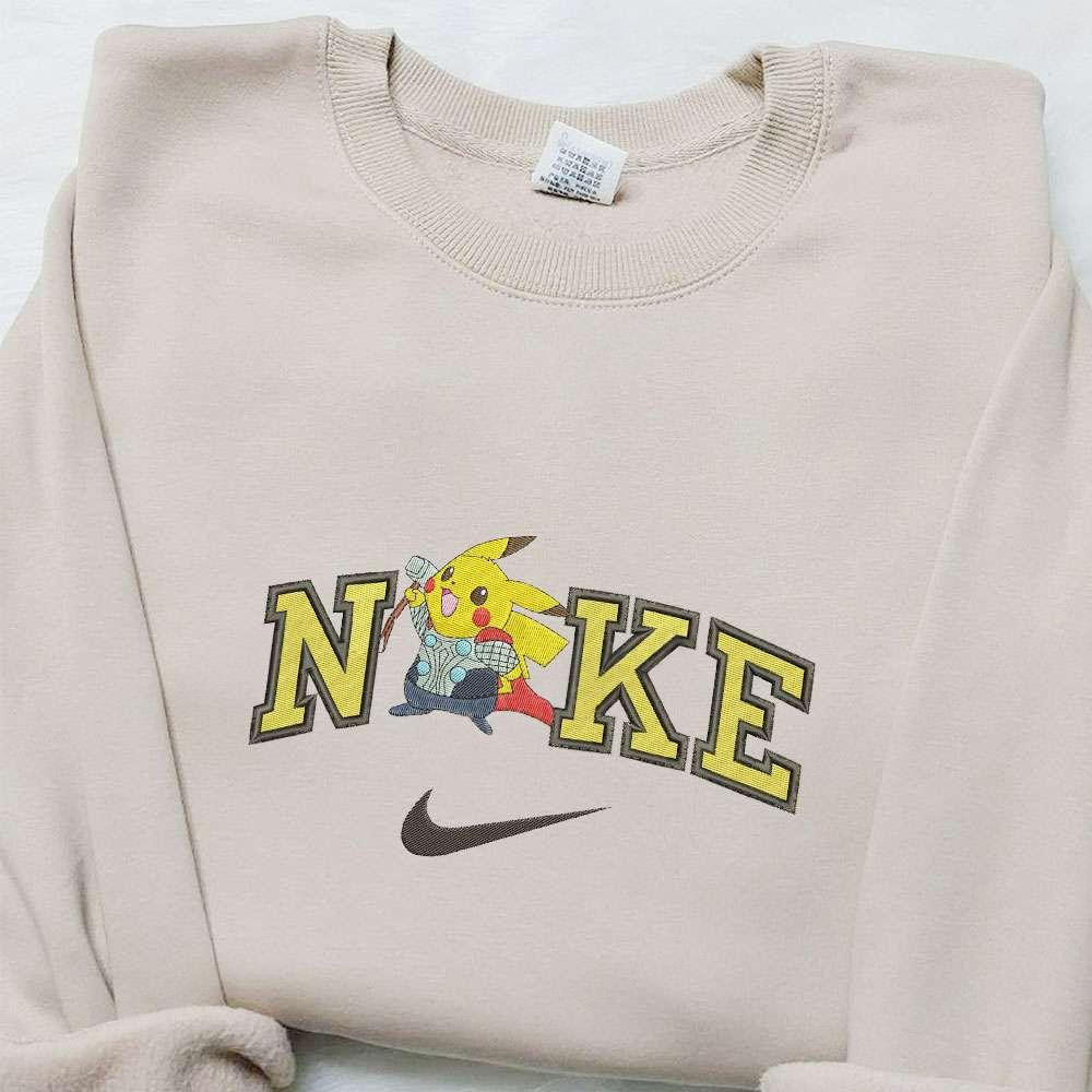 Thor Pikachu x Nike Anime Embroidered Hoodie Marvel Universe Embroidered Hoodie Best Gift Ideas for Family