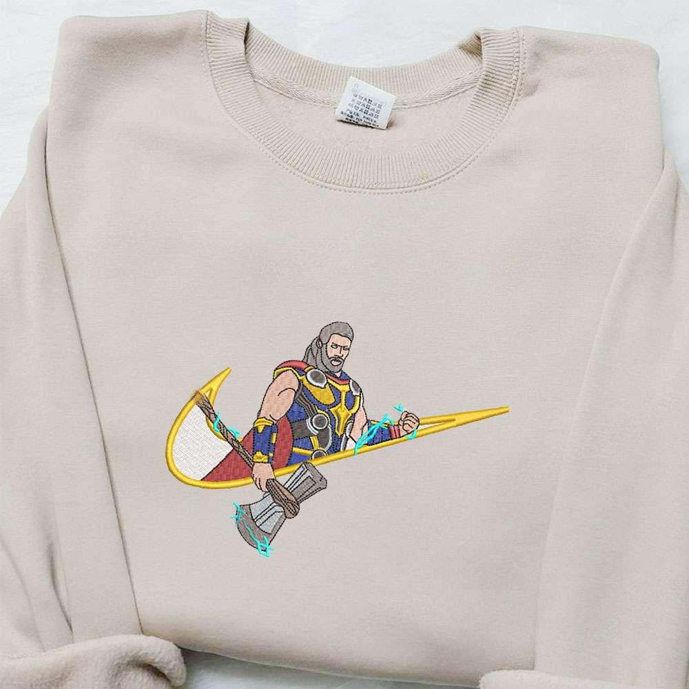 Thor x Swoosh Movie Embroidered Hoodie Marvel Universe Embroidered Hoodie Best Gift Ideas for Family