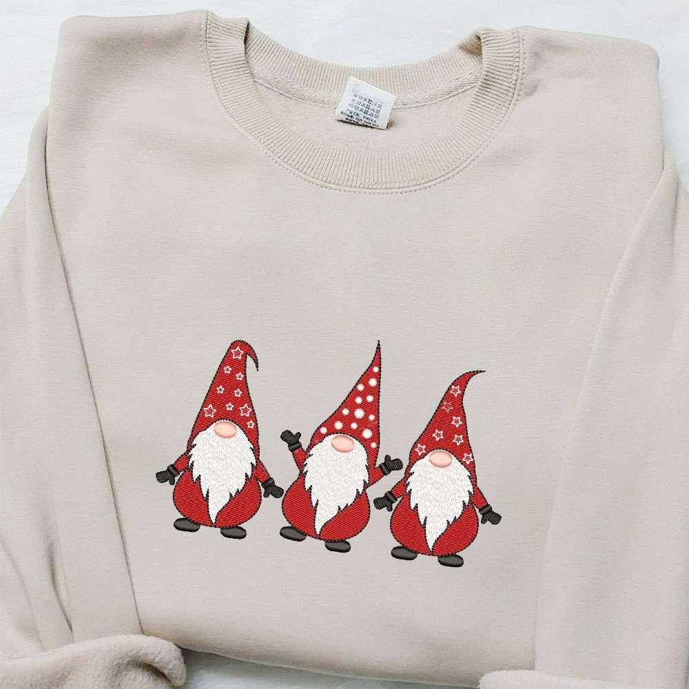 Three Cute Little Gnomes Embroidered Sweatshirt Cute Christmas Embroidered Shirt Best Christmas Gift Ideas