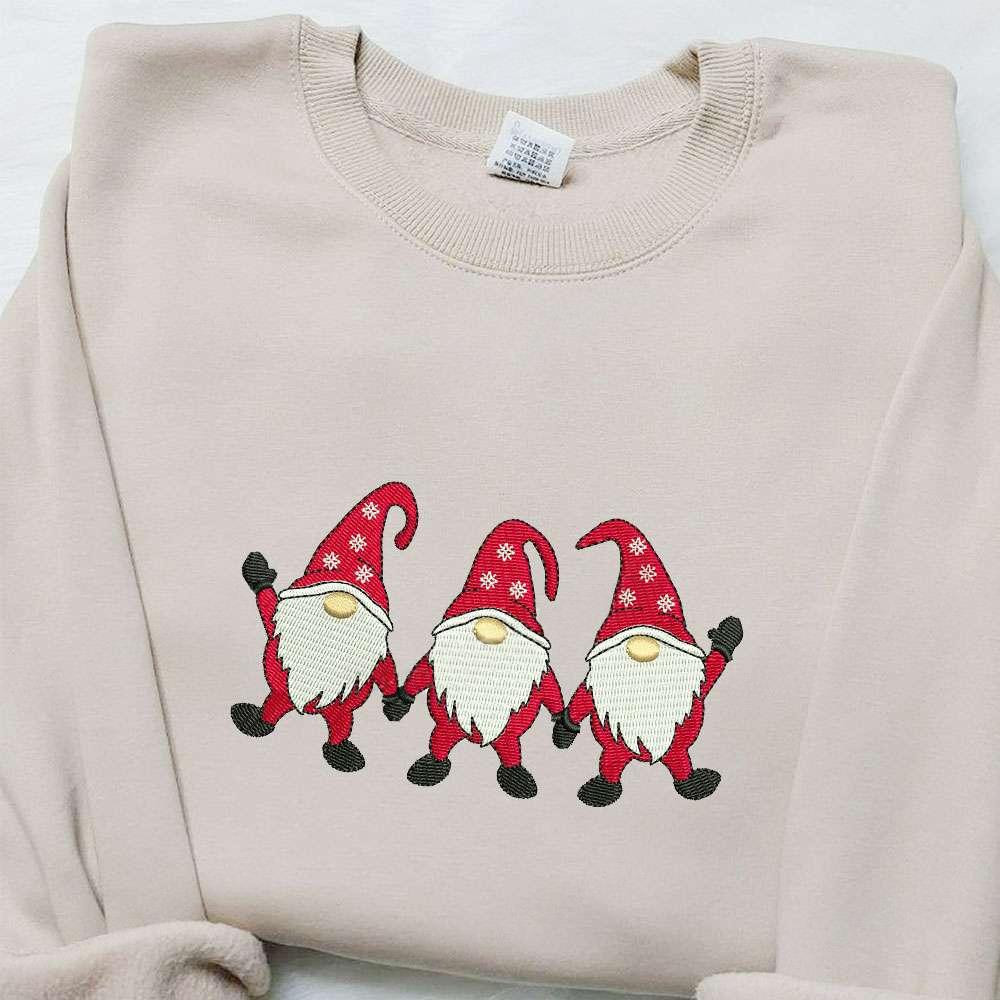 Three Gnomes Christmas Holiday Embroidered T shirt Christmas Embroidered T shirt Best Christmas Gift Ideas For Family