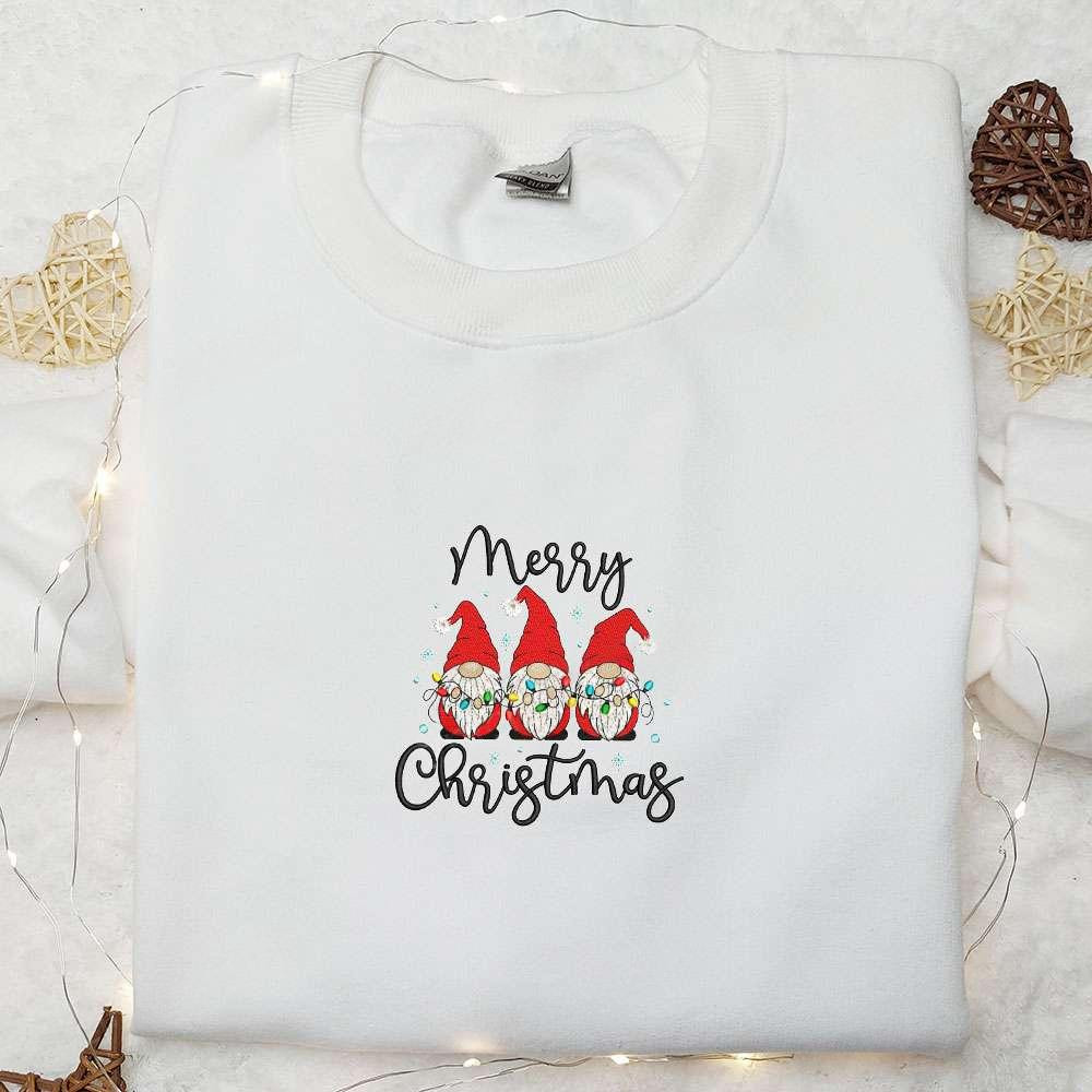 Three Gnomes Merry Christmas Lights Embroidered Shirt Christmas Embroidered Hoodie Best Christmas Gifts For Family 1