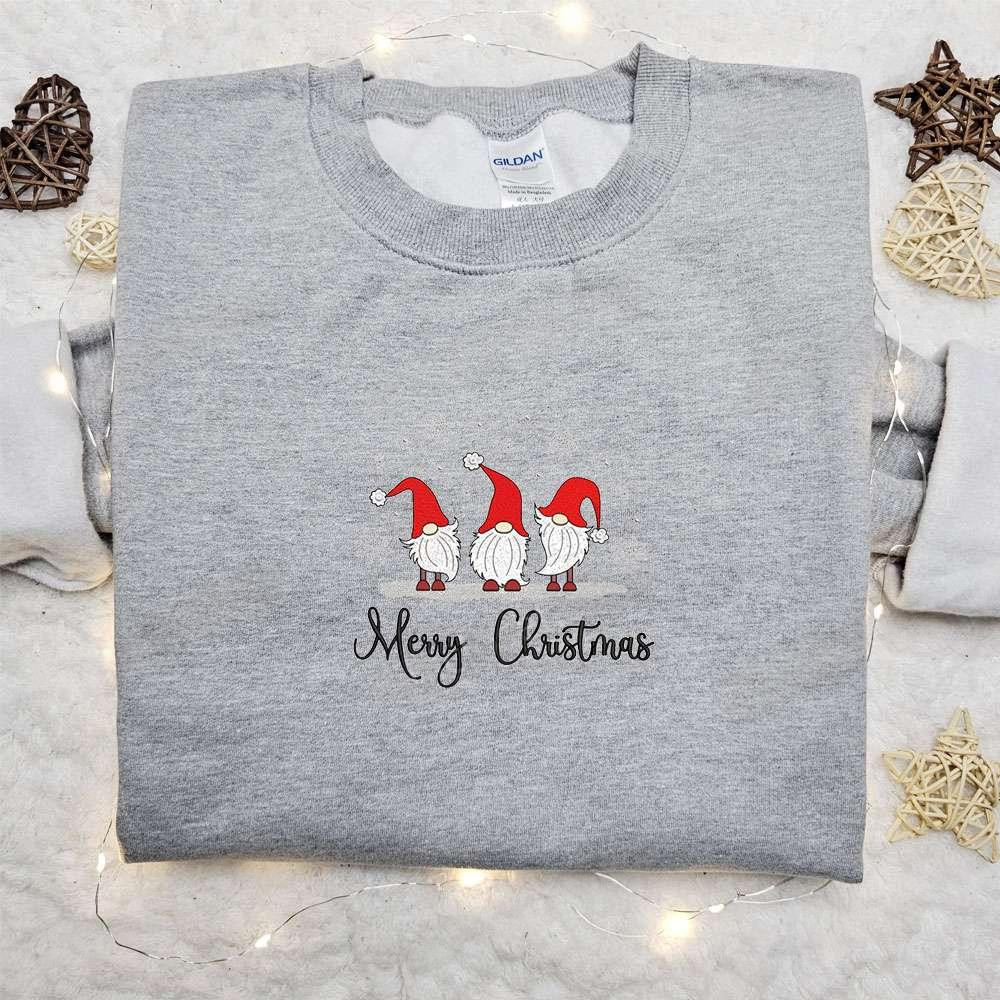 Three Gnomes Merry Christmas Snow Embroidered Shirt Christmas Embroidered Hoodie Best Christmas Gifts For Family 1