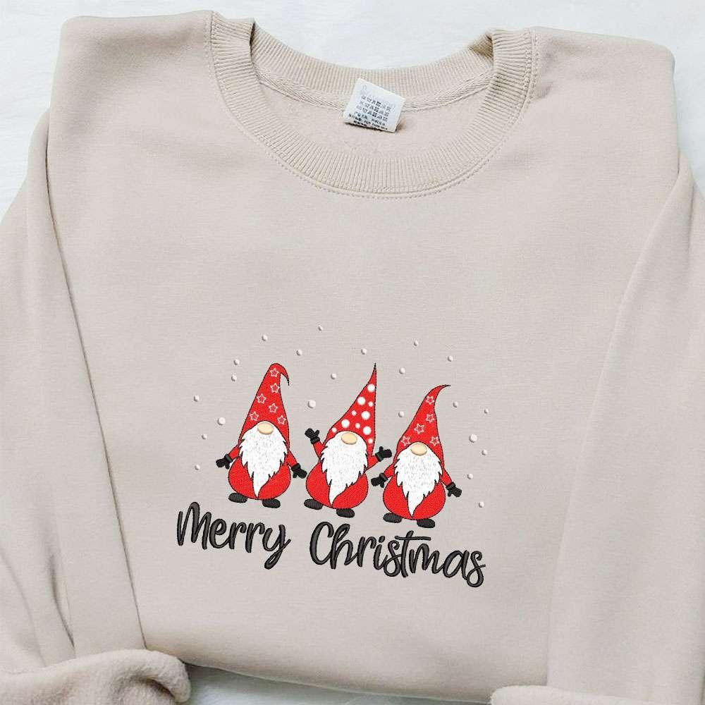 Three Gnomes Merry Christmas Snow Embroidered Shirt Christmas Embroidered Hoodie Best Christmas Gifts For Family